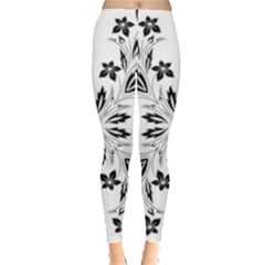 Floral Element Black White Leggings  by Mariart