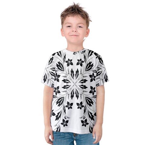 Floral Element Black White Kids  Cotton Tee by Mariart