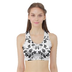 Floral Element Black White Sports Bra With Border by Mariart