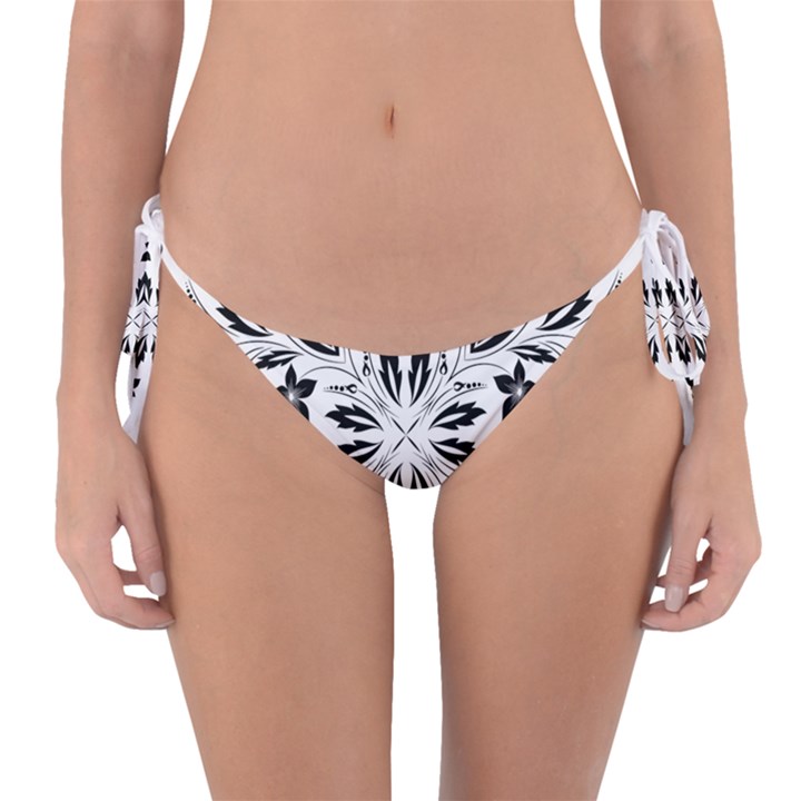 Floral Element Black White Reversible Bikini Bottom