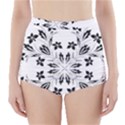 Floral Element Black White High-Waisted Bikini Bottoms View1