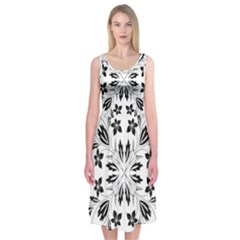 Floral Element Black White Midi Sleeveless Dress