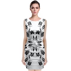 Floral Element Black White Classic Sleeveless Midi Dress