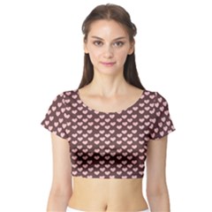 Chocolate Pink Hearts Gift Wrap Short Sleeve Crop Top (tight Fit) by Mariart