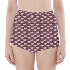 Chocolate Pink Hearts Gift Wrap High-waisted Bikini Bottoms by Mariart