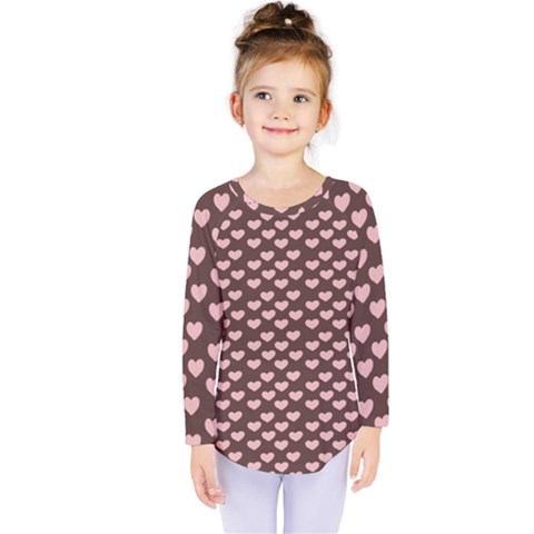 Chocolate Pink Hearts Gift Wrap Kids  Long Sleeve Tee by Mariart