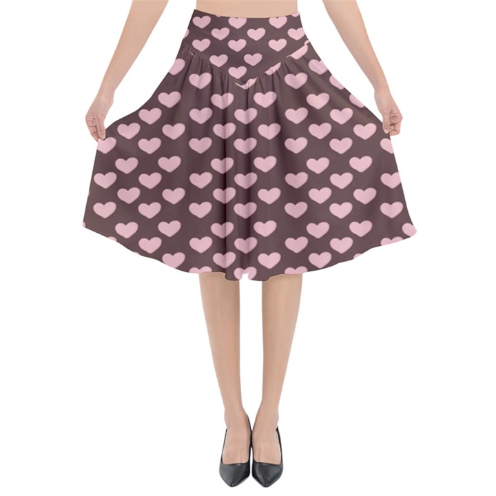 Chocolate Pink Hearts Gift Wrap Flared Midi Skirt