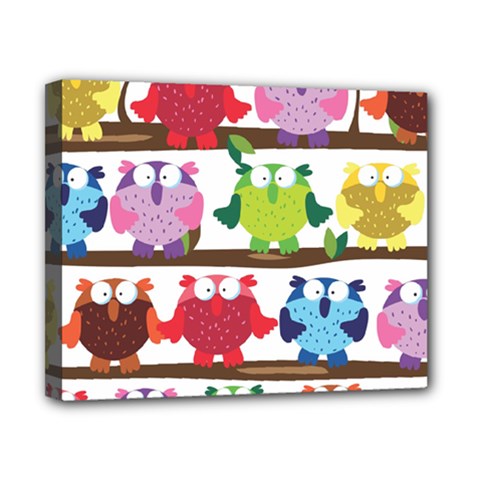 Funny Owls Sitting On A Branch Pattern Postcard Rainbow Canvas 10  x 8 