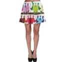 Funny Owls Sitting On A Branch Pattern Postcard Rainbow Skater Skirt View1