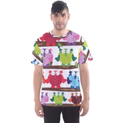 Funny Owls Sitting On A Branch Pattern Postcard Rainbow Men s Sports Mesh Tee