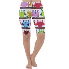 Funny Owls Sitting On A Branch Pattern Postcard Rainbow Cropped Leggings  by Mariart