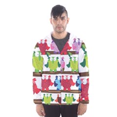 Funny Owls Sitting On A Branch Pattern Postcard Rainbow Hooded Wind Breaker (Men)