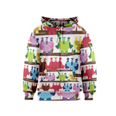 Funny Owls Sitting On A Branch Pattern Postcard Rainbow Kids  Zipper Hoodie