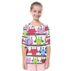 Funny Owls Sitting On A Branch Pattern Postcard Rainbow Kids  Quarter Sleeve Raglan Tee