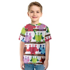 Funny Owls Sitting On A Branch Pattern Postcard Rainbow Kids  Sport Mesh Tee