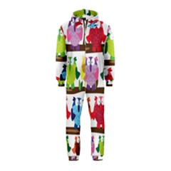 Funny Owls Sitting On A Branch Pattern Postcard Rainbow Hooded Jumpsuit (kids) by Mariart