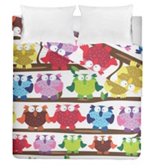 Funny Owls Sitting On A Branch Pattern Postcard Rainbow Duvet Cover Double Side (queen Size) by Mariart