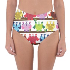 Funny Owls Sitting On A Branch Pattern Postcard Rainbow Reversible High-waist Bikini Bottoms by Mariart