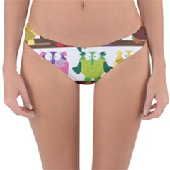 Funny Owls Sitting On A Branch Pattern Postcard Rainbow Reversible Hipster Bikini Bottoms by Mariart