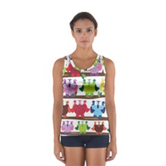 Funny Owls Sitting On A Branch Pattern Postcard Rainbow Women s Sport Tank Top 