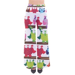 Funny Owls Sitting On A Branch Pattern Postcard Rainbow Pants by Mariart