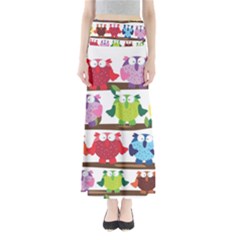 Funny Owls Sitting On A Branch Pattern Postcard Rainbow Full Length Maxi Skirt by Mariart