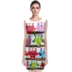 Funny Owls Sitting On A Branch Pattern Postcard Rainbow Classic Sleeveless Midi Dress by Mariart