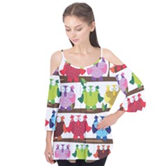 Funny Owls Sitting On A Branch Pattern Postcard Rainbow Flutter Tees