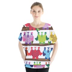 Funny Owls Sitting On A Branch Pattern Postcard Rainbow Blouse