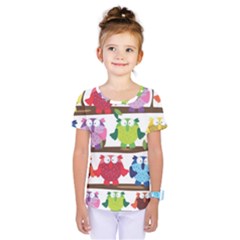 Funny Owls Sitting On A Branch Pattern Postcard Rainbow Kids  One Piece Tee