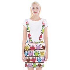 Funny Owls Sitting On A Branch Pattern Postcard Rainbow Braces Suspender Skirt by Mariart