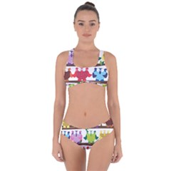 Funny Owls Sitting On A Branch Pattern Postcard Rainbow Criss Cross Bikini Set by Mariart