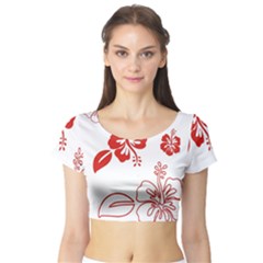 Hawaiian Flower Red Sunflower Short Sleeve Crop Top (tight Fit) by Mariart