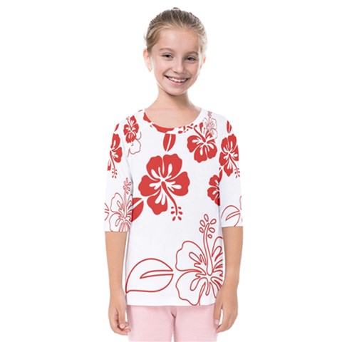 Hawaiian Flower Red Sunflower Kids  Quarter Sleeve Raglan Tee by Mariart