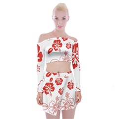 Hawaiian Flower Red Sunflower Off Shoulder Top With Skirt Set by Mariart