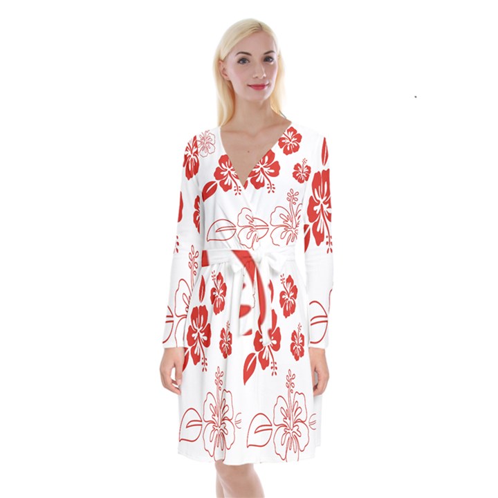 Hawaiian Flower Red Sunflower Long Sleeve Velvet Front Wrap Dress