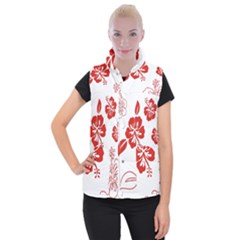 Hawaiian Flower Red Sunflower Women s Button Up Puffer Vest by Mariart