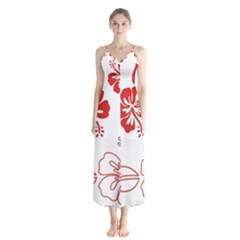 Hawaiian Flower Red Sunflower Button Up Chiffon Maxi Dress