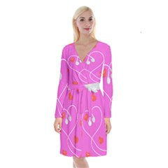 Heart Love Pink Red Long Sleeve Velvet Front Wrap Dress