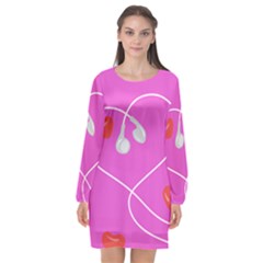 Heart Love Pink Red Long Sleeve Chiffon Shift Dress  by Mariart