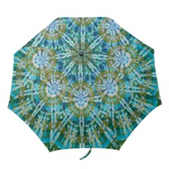 Green Flower Tie Dye Kaleidoscope Opaque Color Folding Umbrellas by Mariart