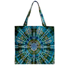 Green Flower Tie Dye Kaleidoscope Opaque Color Zipper Grocery Tote Bag by Mariart