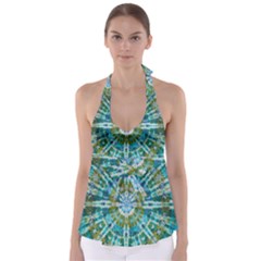 Green Flower Tie Dye Kaleidoscope Opaque Color Babydoll Tankini Top by Mariart