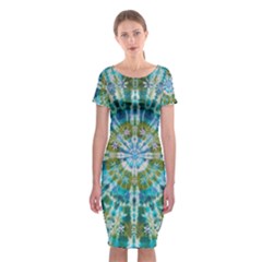 Green Flower Tie Dye Kaleidoscope Opaque Color Classic Short Sleeve Midi Dress by Mariart