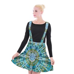 Green Flower Tie Dye Kaleidoscope Opaque Color Suspender Skater Skirt