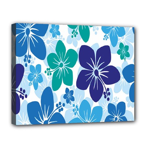 Hibiscus Flowers Green Blue White Hawaiian Canvas 14  X 11  by Mariart