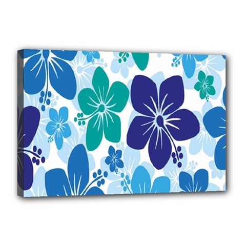 Hibiscus Flowers Green Blue White Hawaiian Canvas 18  X 12 