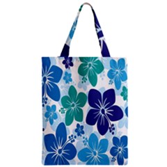 Hibiscus Flowers Green Blue White Hawaiian Zipper Classic Tote Bag by Mariart