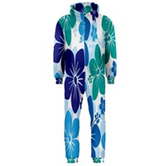 Hibiscus Flowers Green Blue White Hawaiian Hooded Jumpsuit (men)  by Mariart