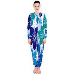 Hibiscus Flowers Green Blue White Hawaiian Onepiece Jumpsuit (ladies)  by Mariart